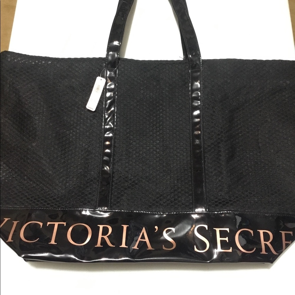 Victorias Secret Weekender Tote Bag Black Gold Shoulder Bag Retail $78.00 NWT.